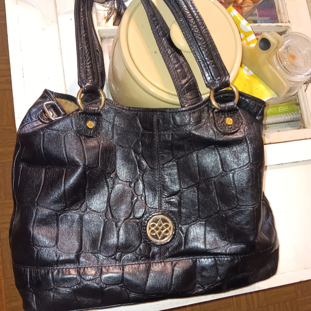 ANTONIO MELANI Black Croc-Embossed Shoulder Bag